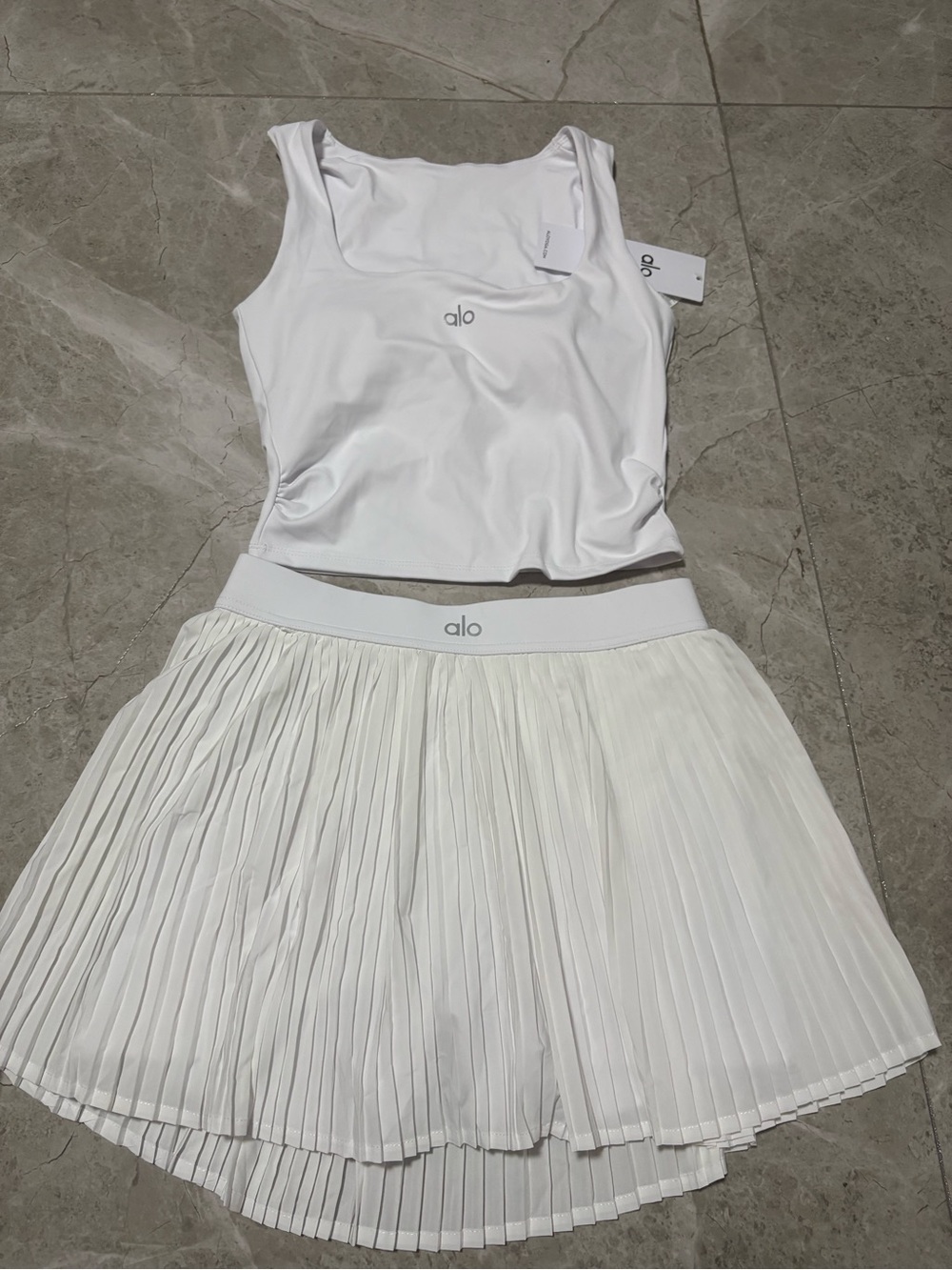 ALO Yoga White Pleated Circle Skirt
